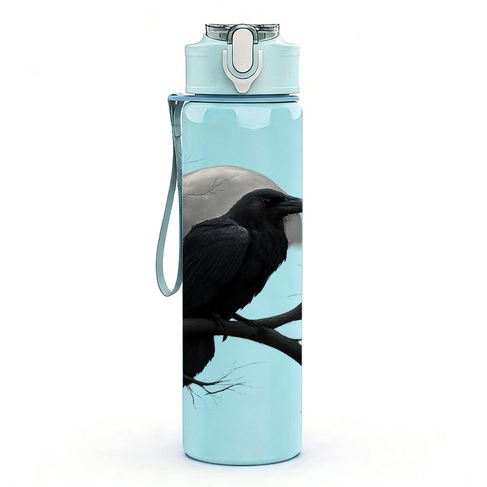 1PC Crow Raven On Bare Branch Print 750ml Color Plastic Sports Water Bottle Leakproof Flip Straw Lid Suitable for Sports Office Home Use