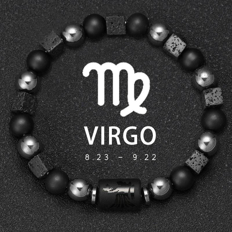 Bracciale da Uomo in Pietra Vulcanica Naturale Bracciale 12 Segni Zodiacali Vergine Capricorno Toro Acquario Sagittario Cancro Ariete