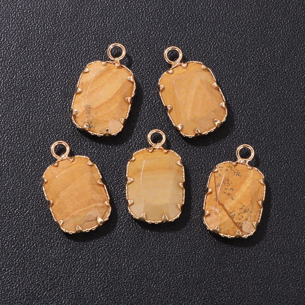 2pcs Natural Stone Pendant Quartz Lapis Chalcedony Amethysts Tiger Eye Stone Connector Charm For Making Necklace Bracelet