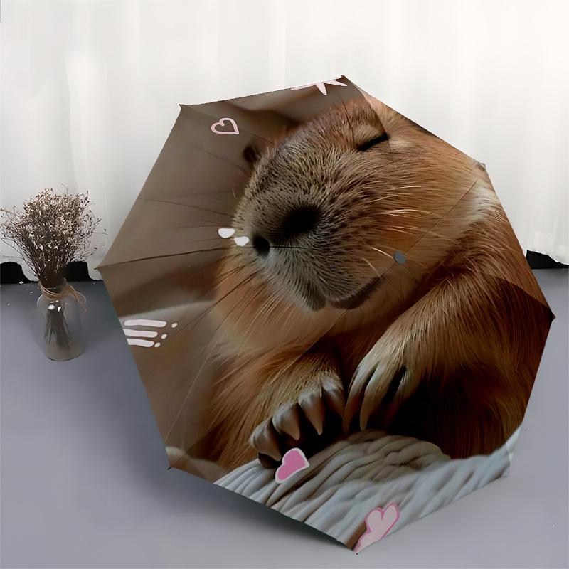Ombrello da Viaggio a Tema Capibara - 8 Stecche, Apertura e Chiusura Automatica, Design Pieghevole Portatile, Ombrello Compatto ed Elegante Adatto per l'Esterno