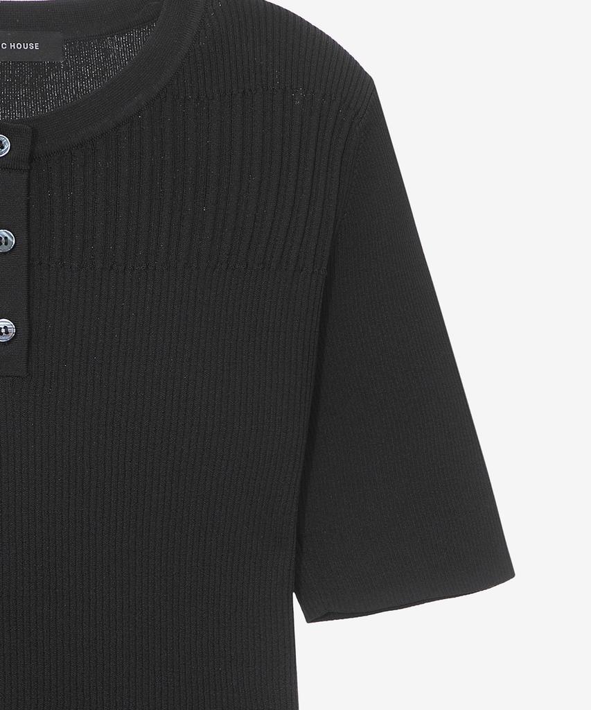 BASIC HOUSE Women'S Rayon Rib Knit Short Sleeve Sweater Black Lzkt3204