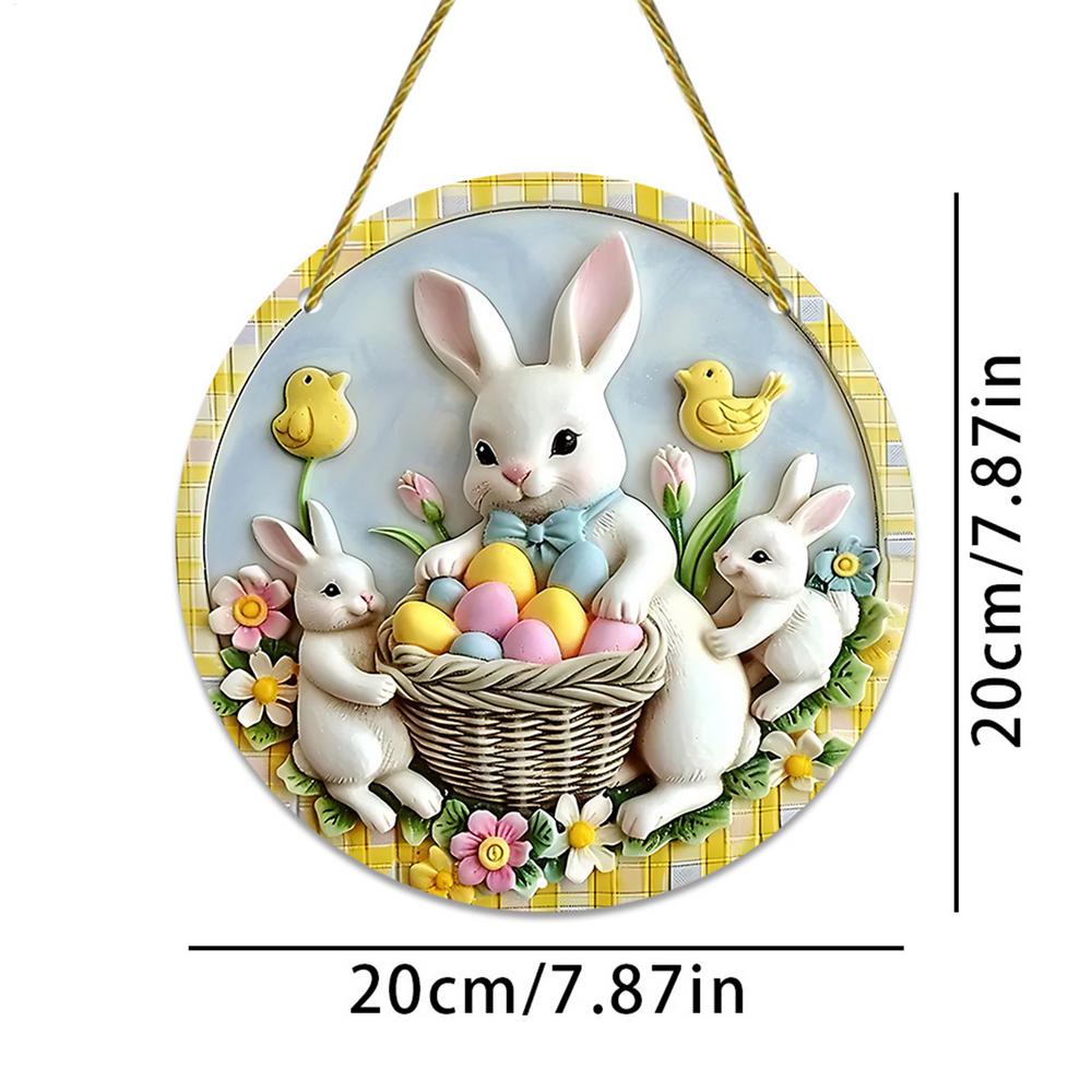 

20x20cm Easter Door Sign Acrylic Bunny Family Round Ornament for Front Door Hangable Spring Wall Art Decoration Home pendant