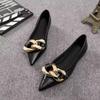 Fashion Flat Shoes for Women 2025 Spring and Autumn New Pointed Toe Metal Chain Fashion Flat Casual Plus Size Women's Shoes