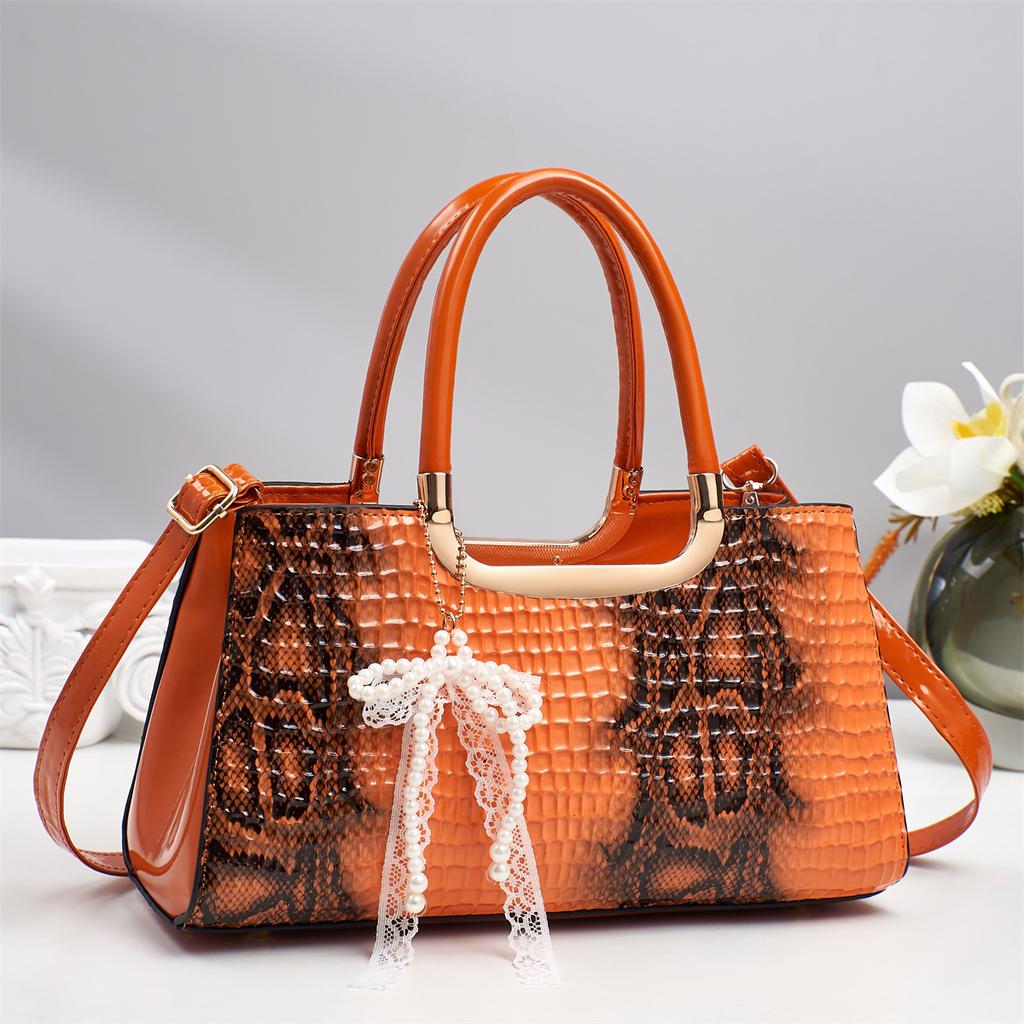 Women's New Arched Bead Pattern Top Handle Bag Versatile Crocodile Print Crossbody Purse