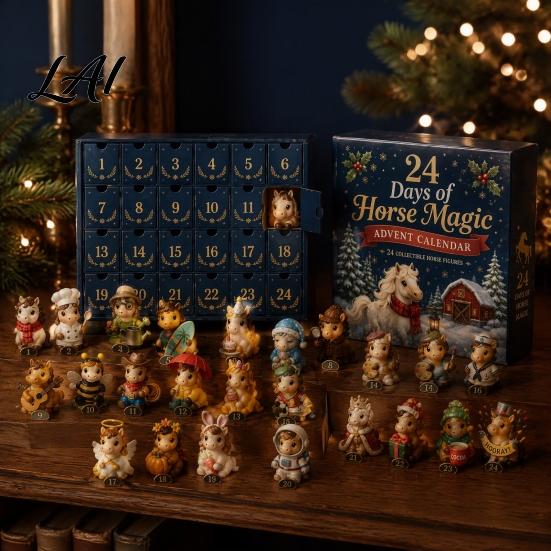Halloweenská domácí dekorace 24denní adventní kalendář 2026 Mini figurky skotského kravského/koňského/psího Vánoční odpočet Sváteční krabičkový kalendář 2D akryl
