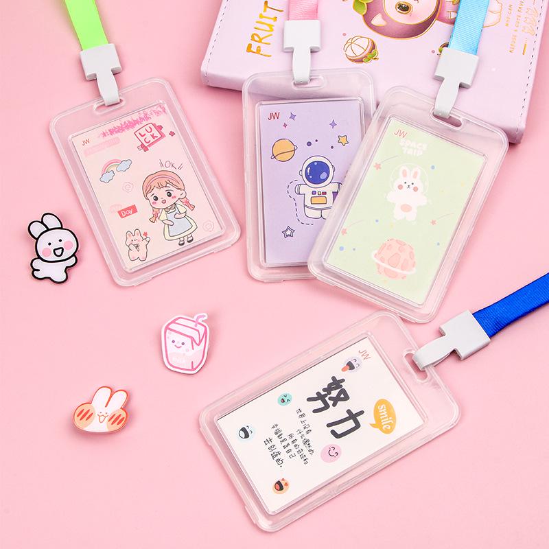 Creative Cartoon ID Card Holder with Lanyard - Cute, Transparent, and Waterproof for Students and Employees