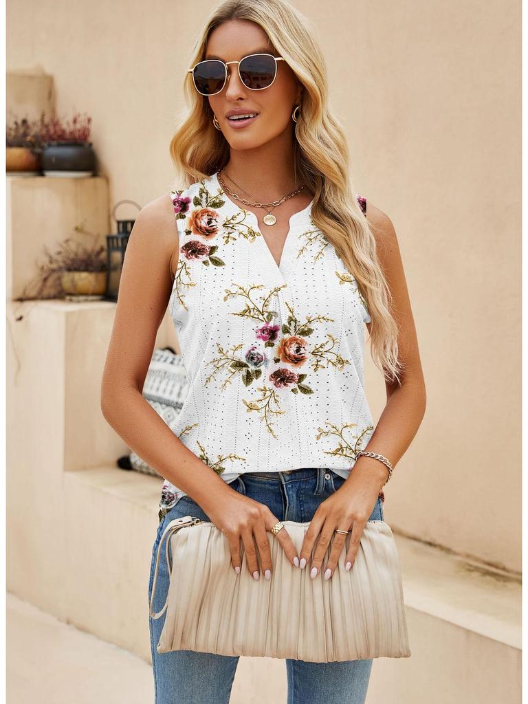 2023 Europäisches & Amerikanisches Damen Einfarbiges V-Ausschnitt Slim-Fit Tanktop mit Löchern