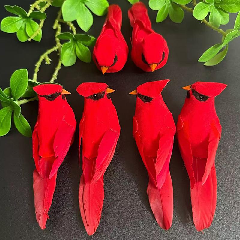 2/4/6Pcs Simulation Feather Birds With Clips For Garden Lawn Tree Decor Handicraft Red Birds Figurines Home Garden Decoration