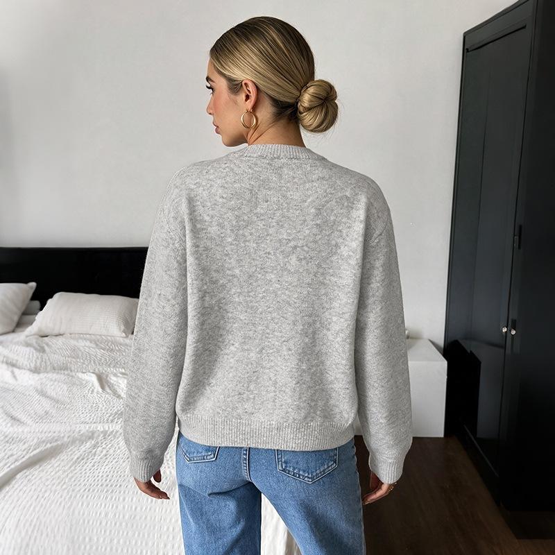 New Style Knitted Cardigan - Pure Color High-end Simple Casual Sweater
