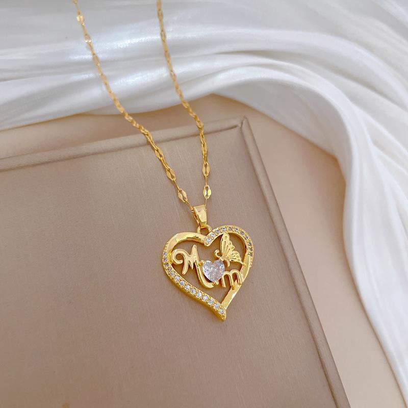 Butterfly Love Mm Light Luxury Temperament Gorgeous Full Diamond Necklace Female Versatile Collarbone Chain Titanium Steel Chain