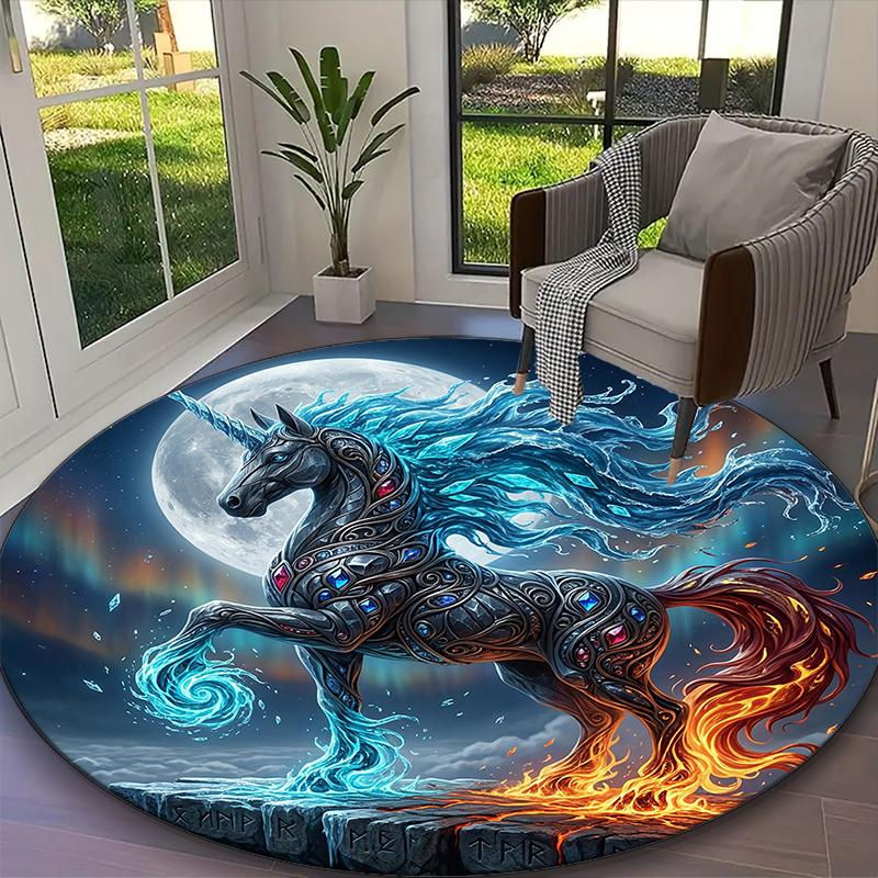 1pc Mythic Cosmic Stallion Printed Chair Rug for Home Office Use, Living Room Kitchen Game Room Round Carpet