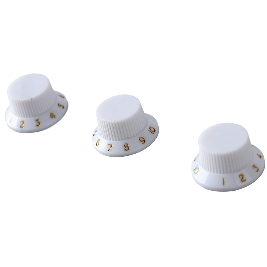 3PCS Potentiometer Rotary Knobs Tone Volume Control Knob Replacement for Electric Guitar Bass White Knob Gold Lettering