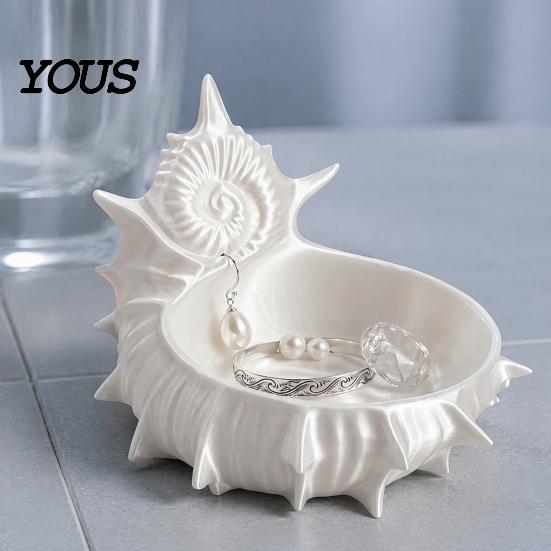 Conch Shape Jewelry Plate 3D Printed Tray, Sea Snail Dish Bowl for Ocean Theme Trinket Organizing Necklaces Earrings, Decorative Desk Organizer