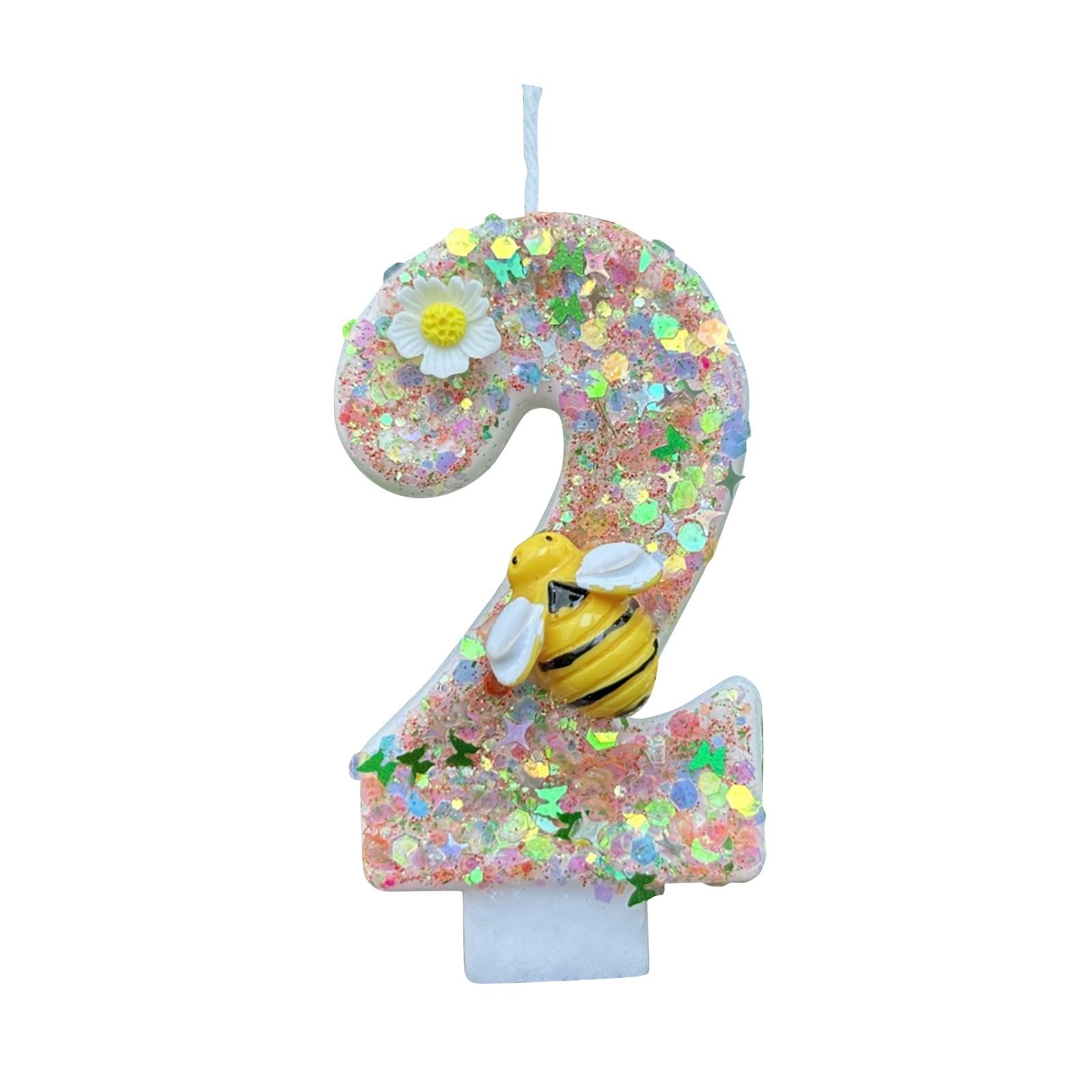 

Number Zero Birthday Candle with Bee and Flower Decoration Glitter Finish Birthday Cake Candle for Celebration Party Supplies One Size
