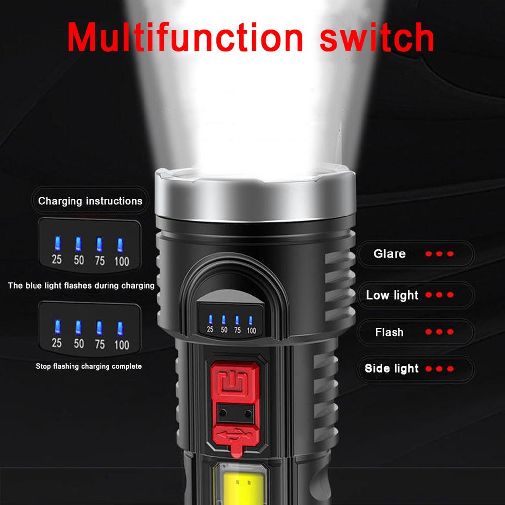 USB Rechargeable Flashlight 500LM Waterproof COB Lampwick Portable Handheld Flashlight for Outdoor Camping Hiking Fishing