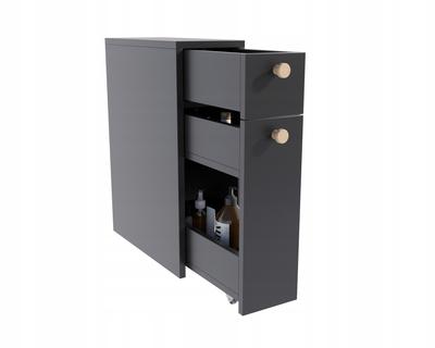 Frodo Narrow Bathroom Cabinet, Black, Recessed, On Wheels, 60x45x21