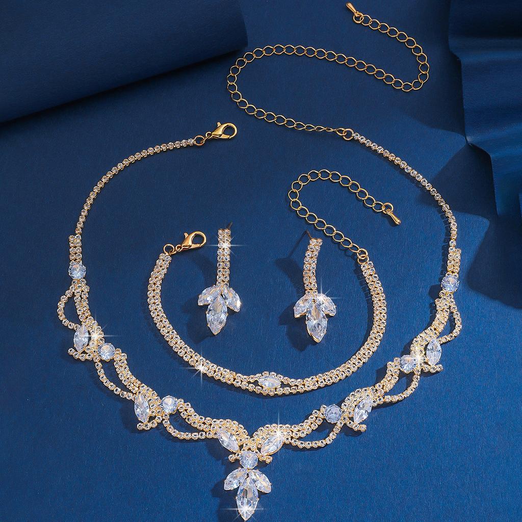 Bridal Zircon Jewelry Set Full Of Diamonds Rhinestones Women'S Wedding Supplies Jewelry Necklace Earrings Bracelet Three-Piece Set