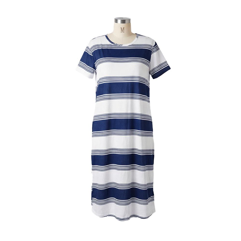 Europe and the United States 1011 new women's clothing striped dress long skirt casual round neck hot spring and summer new loose explosion