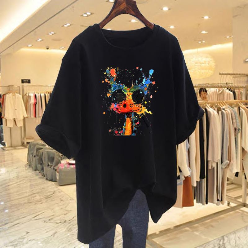 Cartoon Printing Loose Casual Cotton Short-sleeved T-shirt Women's Summer New White Top Bottoming Shirt