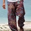 Men's Drawstring Printed Trousers, Loose Casual Leggings