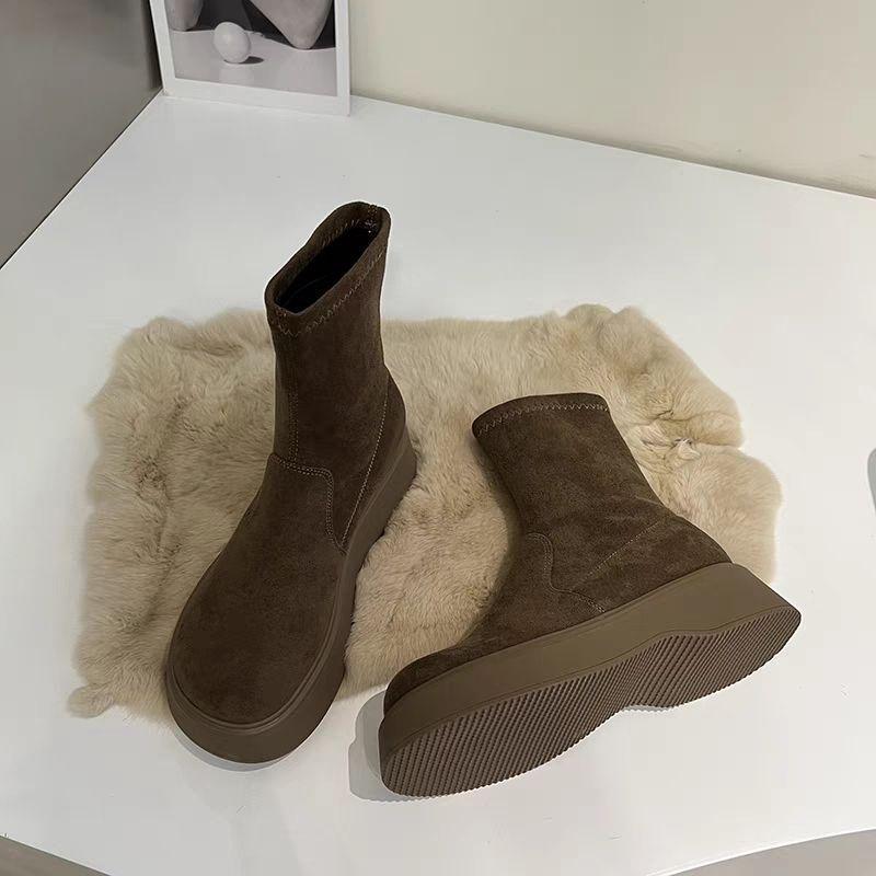 Fashion flat-bottomed heightening women's boots Martin boots 2025 new stepping on shit elastic thin boots autumn and winter thick-soled short boots w