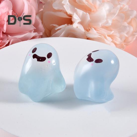 6Pcs Luminous Mini Resin Ghost Figurines Glowing Halloween Ornaments Small Ghost Micro Miniature Statue for Outdoor House Landscape Party