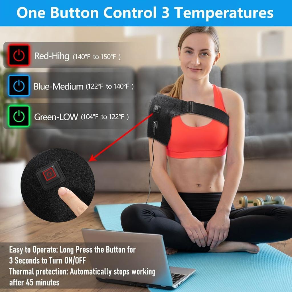 Electric Heated Shoulder Brace Wrap Pain Relief 3 Heat Levels Heating Pad Health Care Arm Shoulder Massage Support Belt Strap