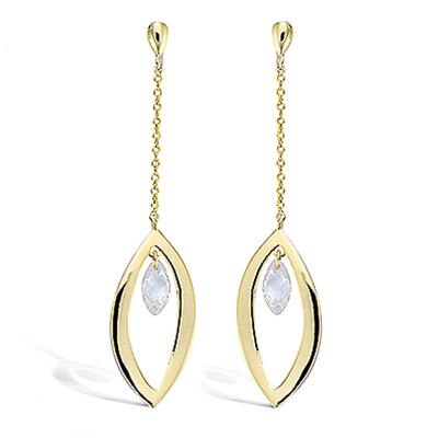 [L7044] - Gold Plated 'Sissi' White Gold Earrings - 60x11 Mm