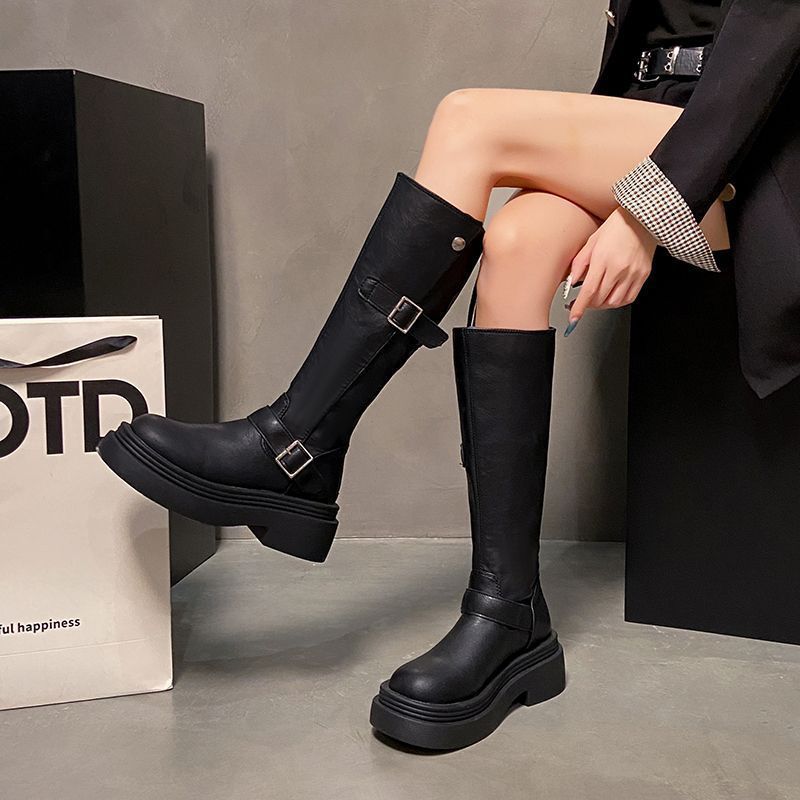 Thick heel thick sole thin elastic boots tall knight boots brown small boots women's 2025 new autumn and winter