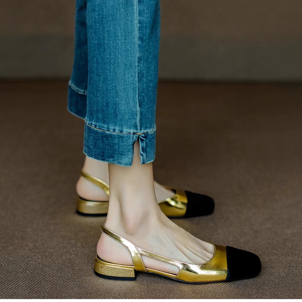 Xiaoxiangfeng Bag Head Heel Simple New Summer Mid-to-back Empty Color Matching Sandals 2025 Women's French High Heels Women's Thick Heel