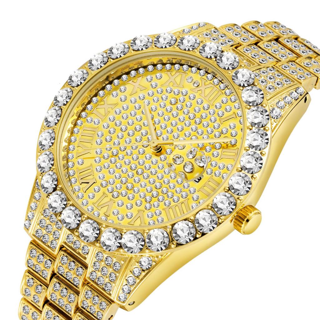 UWIN Men Women Watches Stainless Steel Band Fashion Luxury Rhinestones Quartz Elegant Casual Wristwatches Business Watch