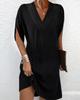 2026 European & American Women's Spring/Summer V-Neck Pleated Batwing Sleeve Dress