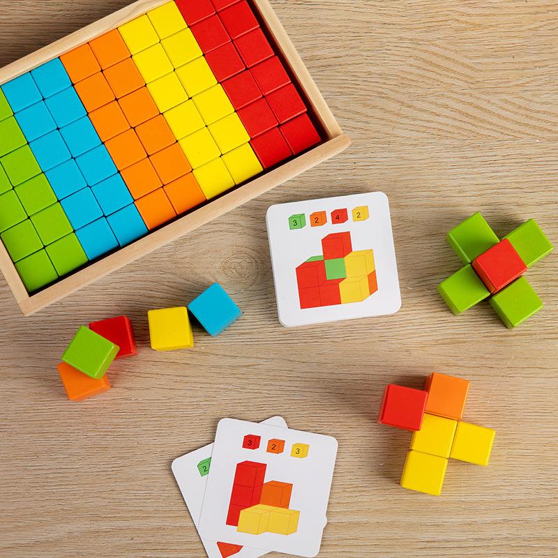 Wooden Rainbow Cube Teaching Aids Large Particles Square Building Block Number Sense Children's Space Thinking Educational Toys