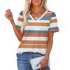 Women's Fashionable Casual Short Sleeve Print V-Neck Pullover Top