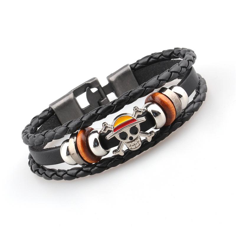 One Piece Anime Bracelet Animation Peripherals Toys Luffy European American Vintage Leather Cartoon Bracelet Friend Holiday Gift