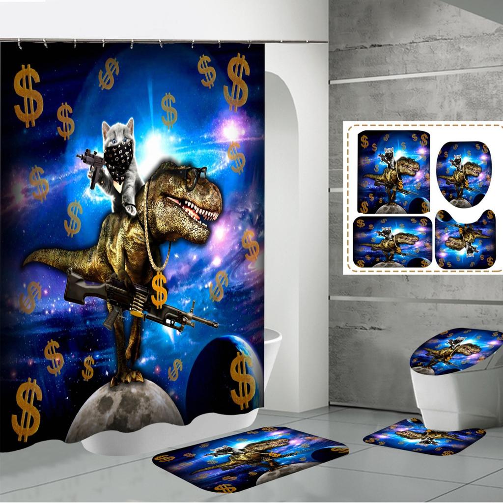 Shower Curtain Four-Piece 3D Digital Printing Shower Curtain Underwater Animal Bathroom Partition Shower Curtain