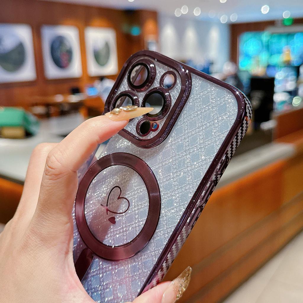 Lanyard Magnetic Gradient Color Glitter Bling Camera Lens Protect Bumper Phone Case For iPhone 17 Air 16 15 Pro Max Samsung S25 S24 Protective Cover