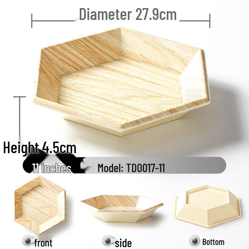 Xiangyuanmei Melamine Barbecue Hot Pot Side Plate - Imitation Porcelain Grill Pan with Wood Grain Design