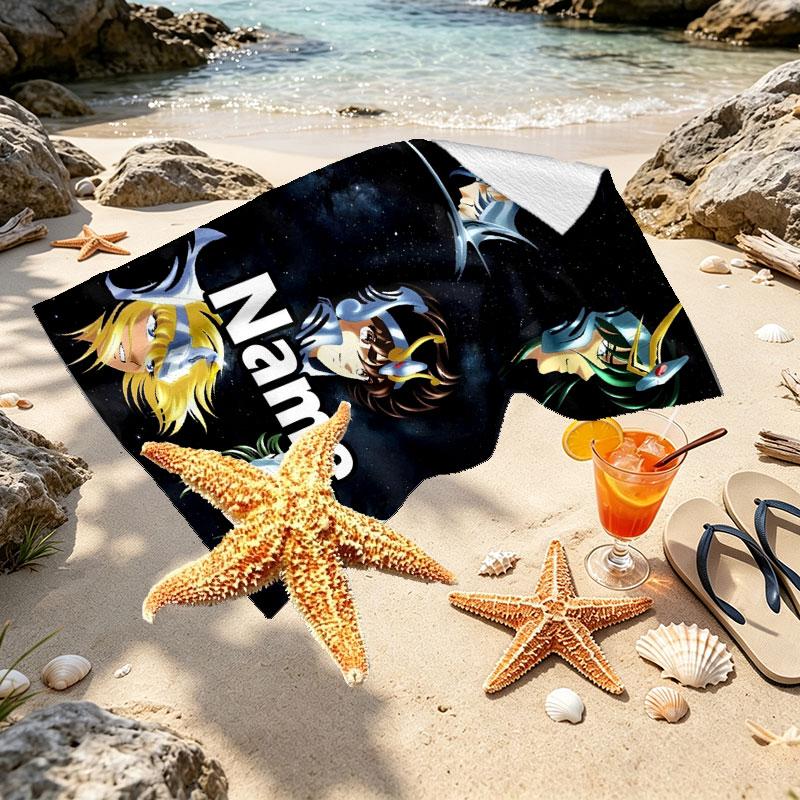 Custom Name Personalized Saint Seiya Print Beach Towel, for Trip Camping Beach Party Home Decor, Birthday Gift for Family & Friends