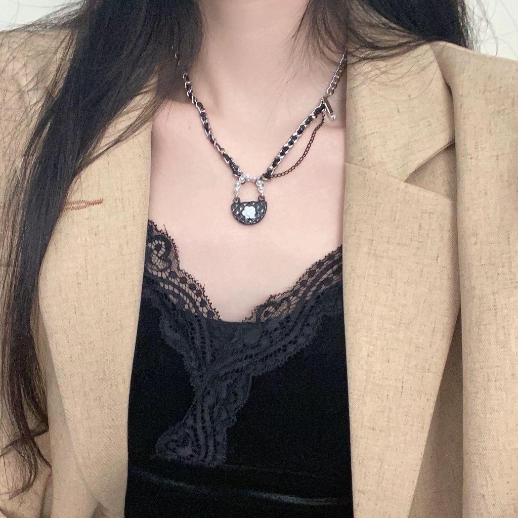 Men's Durable Titanium Steel Cuban Chain Necklace with Zircon Pendant