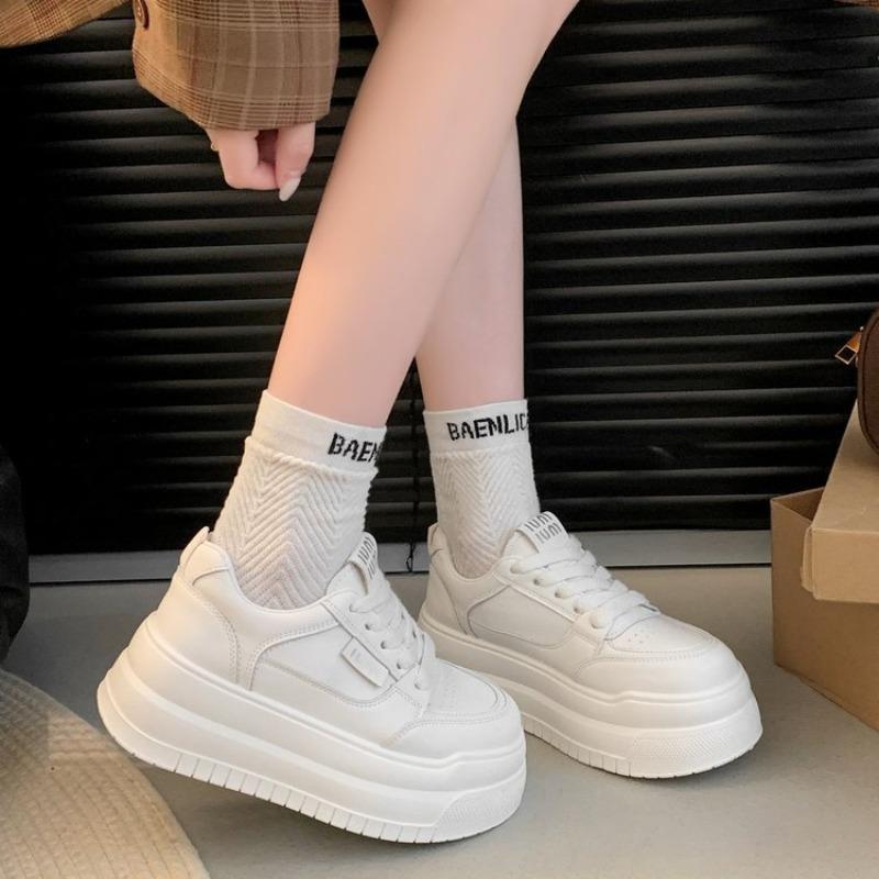 Summer new thick-soled non-slip heightening Korean version breathable leather surface casual white shoes fashionable women's single shoes