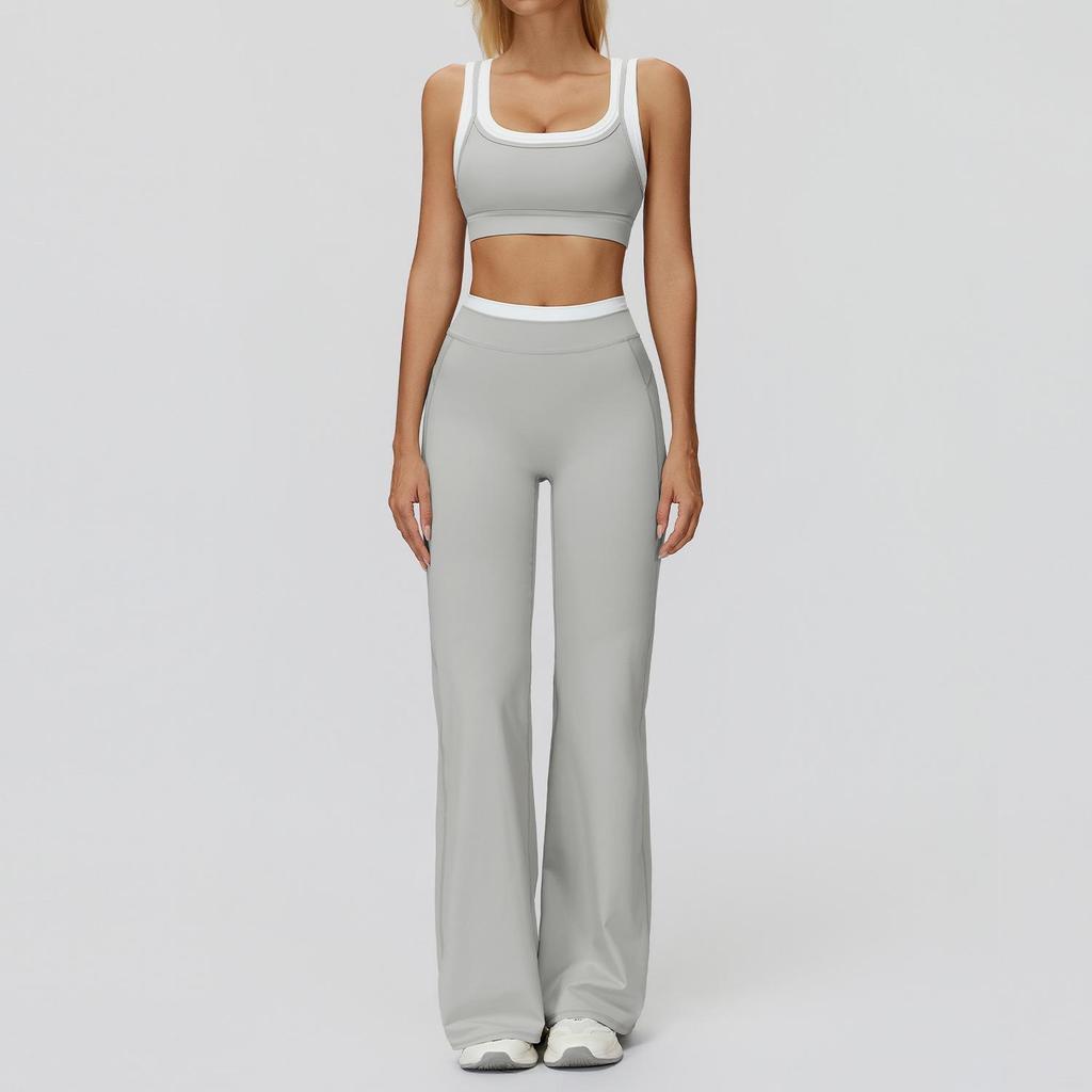 Completo da Yoga da Donna Transfrontaliero: Color Block Nude Feel, Vita Alta Costolata, Abbigliamento Sportivo Fitness Versatile