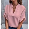 BITCED Women's Fashion Casual Solid Color Print Short Sleeve V Neck Blouses & Shirts International Design