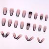 24 Pieces  style black French bow diamond model flash glitter water drop pattern white fake nails wear armor