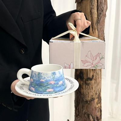 Monet Beroemde Schilderijen van Waterlelies Koffiekopje Schoteltje Set Afternoon Tea Latte Melkkopje Retro Keramisch Kopje