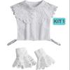 White Big Lapel Fake Collar And Black Detachable Cuff Lace False Collar Stand Removable Faux Col for Women Half Shirt Accessory