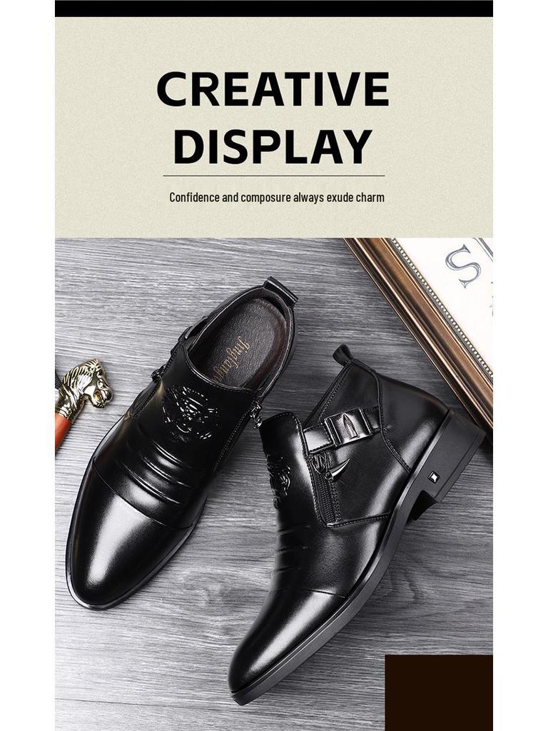 2024 Men's High-Top Martin Boots: Autumn/Winter Fleece-Lined Leather Shoes with Side Zipper