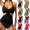 One-piece Swimsuit Colorful Printed Splicing Cross-piece Hollow-out Sexy Leaky Back