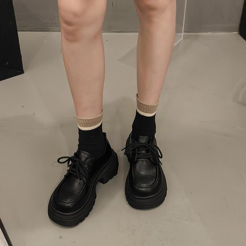 Small man wears thick heel platform lace-up small leather shoes women's new fashion casual Mary Jane