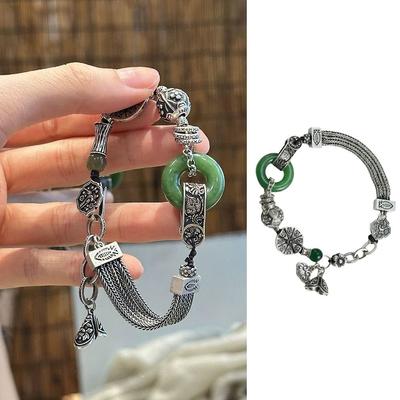 New Chinese Style Retro Beaded Bracelet Aesthetic Green  Bangle  Daily Wear